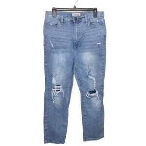 Luna Nora Womens Tapered Leg High Rise Distressed Mom Jeans Size 14/ 32 Ankle